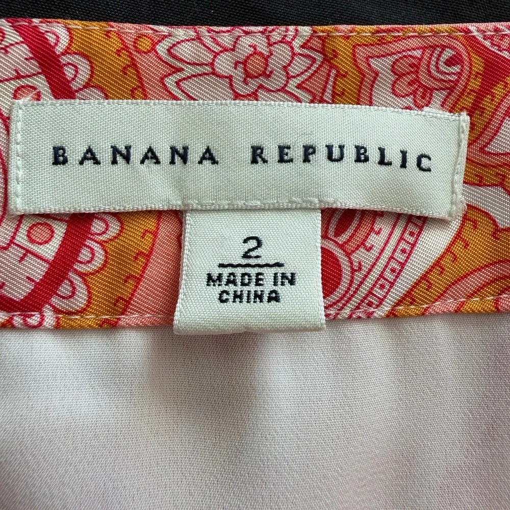 Banana Republic 100% Silk Paisley A-Line Mini‎ Skirt Pink Orange Lined Size 2